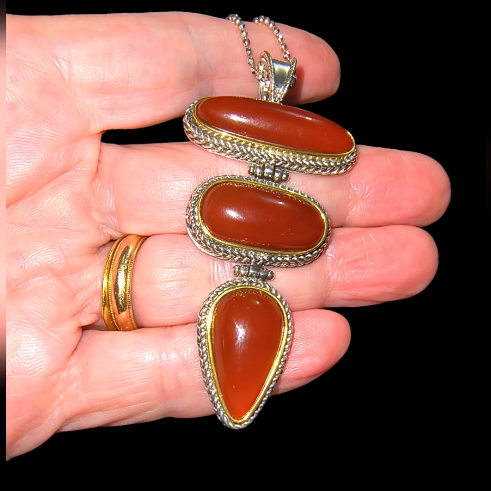 Carnelian & Sterling Silver Pendant Statement Necklace